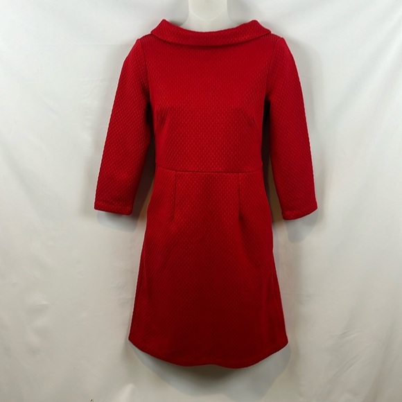 Boden Ribbed Zoe Ponte Tailored Mock Collar Pocket Red Dress Size 4 - Picture 3 of 11